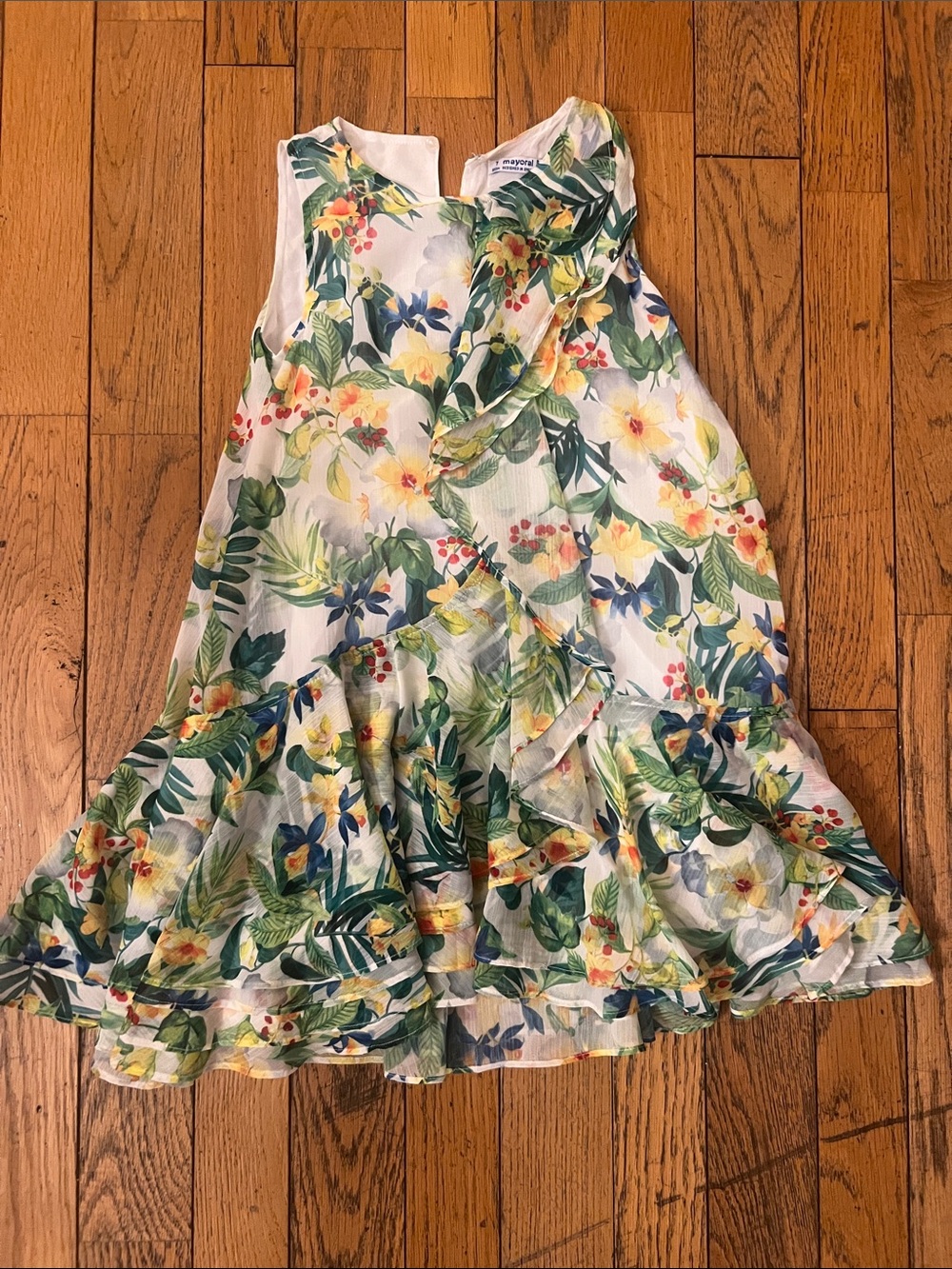 Mayoral White Floral Ruffle Sundress - Yellow, Green, Blue